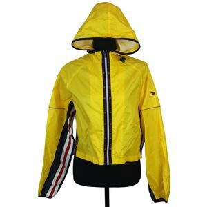 Vintage 90s Yellow Tommy Girl Tommy Hilfiger Windbreaker Jacket Flag Zip Hooded